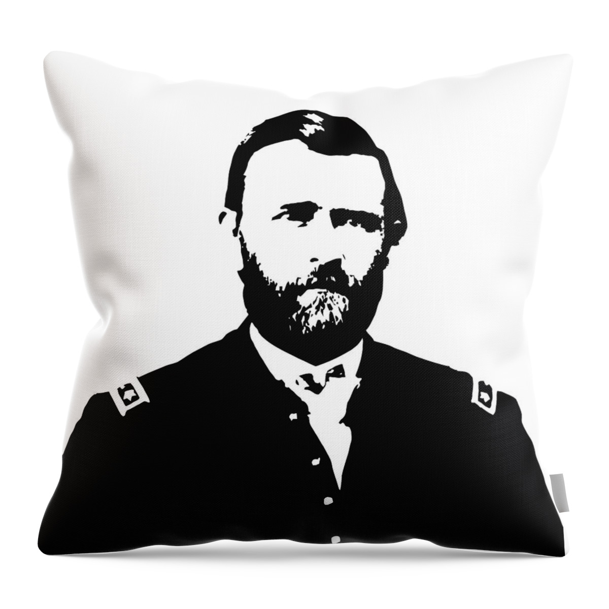 Us Grant Throw Pillow featuring the digital art General Grant Black and White by War Is Hell Store