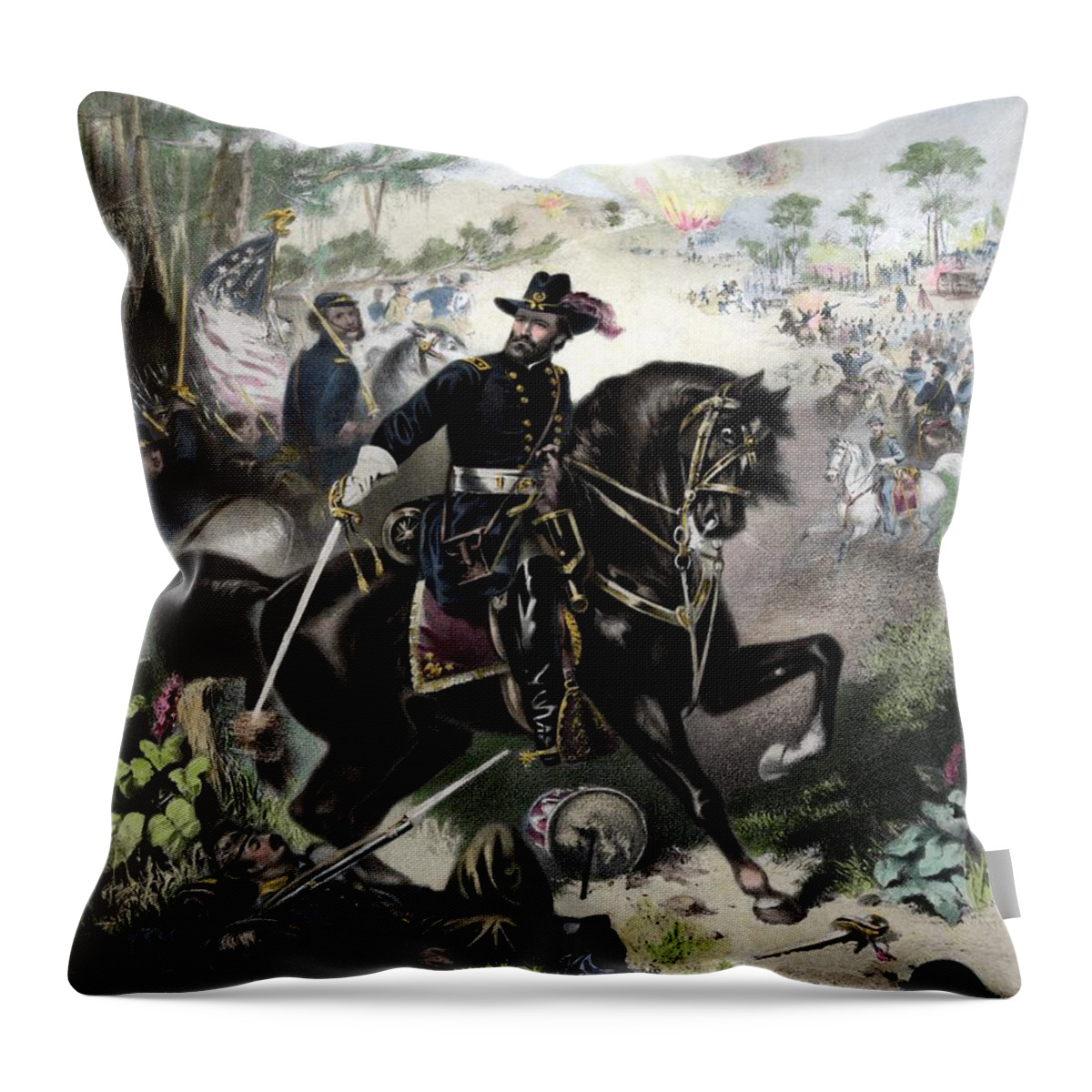 General Grant Throw Pillow featuring the painting General Grant During Battle by War Is Hell Store