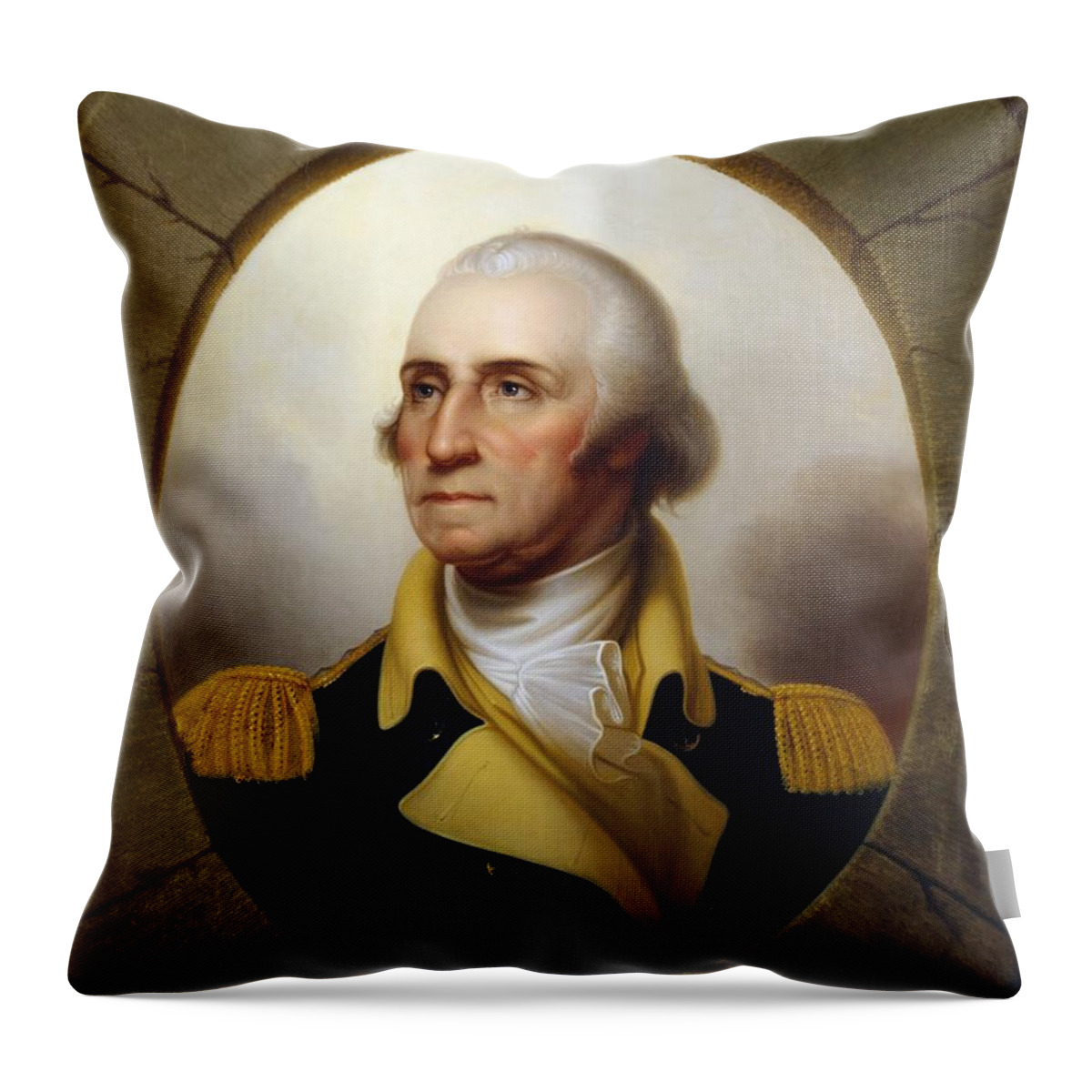 George Washington Throw Pillow featuring the painting General Washington - Porthole Portrait by War Is Hell Store