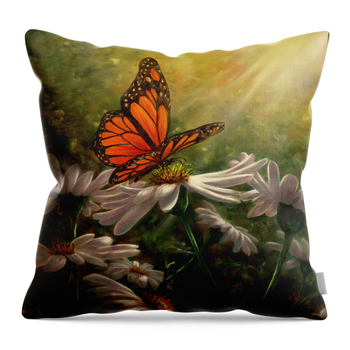 Monarch Butterfly Throw Pillow featuring the painting Gentle Landing by Lynne Pittard