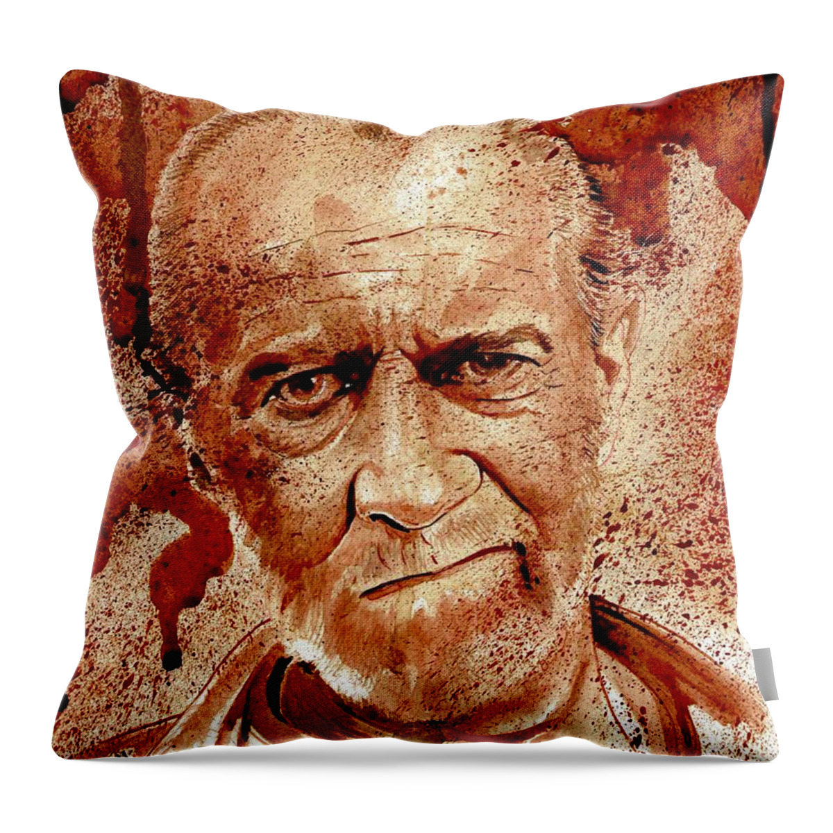 Ryan Almighty Throw Pillow featuring the painting GEORGE CARLIN dry blood by Ryan Almighty