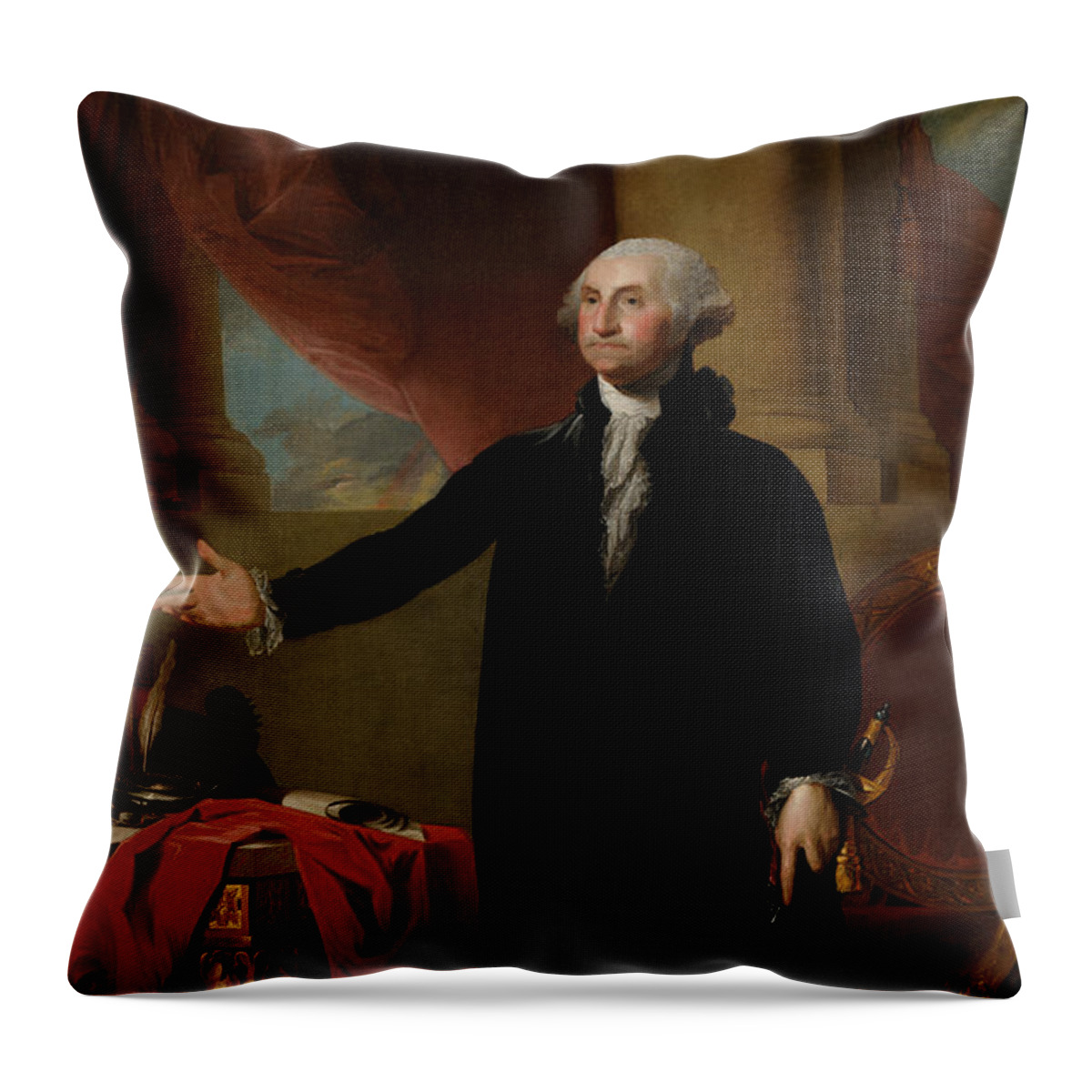 George Washington Throw Pillow featuring the painting George Washington Lansdowne Portrait by War Is Hell Store