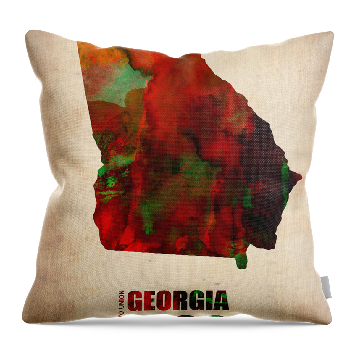 Georgia Throw Pillow featuring the digital art Georgia Watercolor Map by Naxart Studio