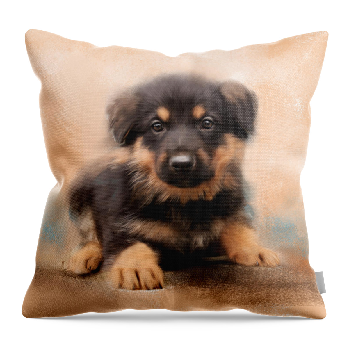 Animal Throw Pillow featuring the painting German Shepherd Puppy Portrait by Jai Johnson