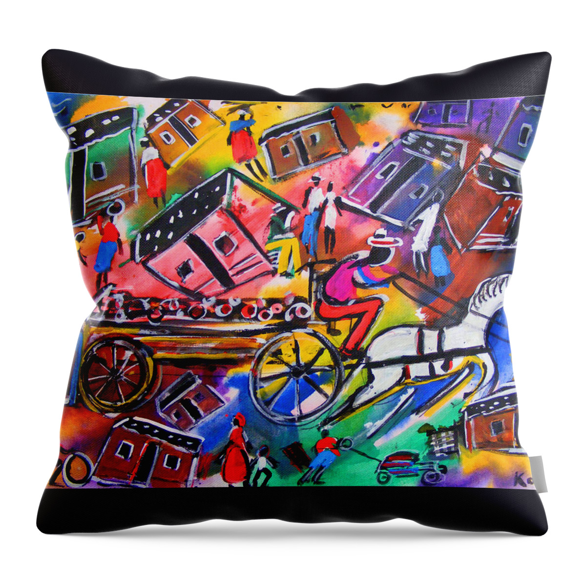 Soweto Gold Collection Throw Pillow featuring the painting Ghettos by Eli Kobeli