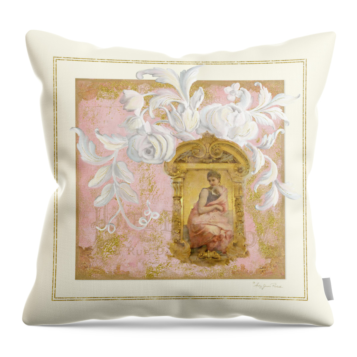 Rococo Throw Pillow featuring the painting Gilded Age II - Baroque Rococo Palace Ceiling Inspired by Audrey Jeanne Roberts