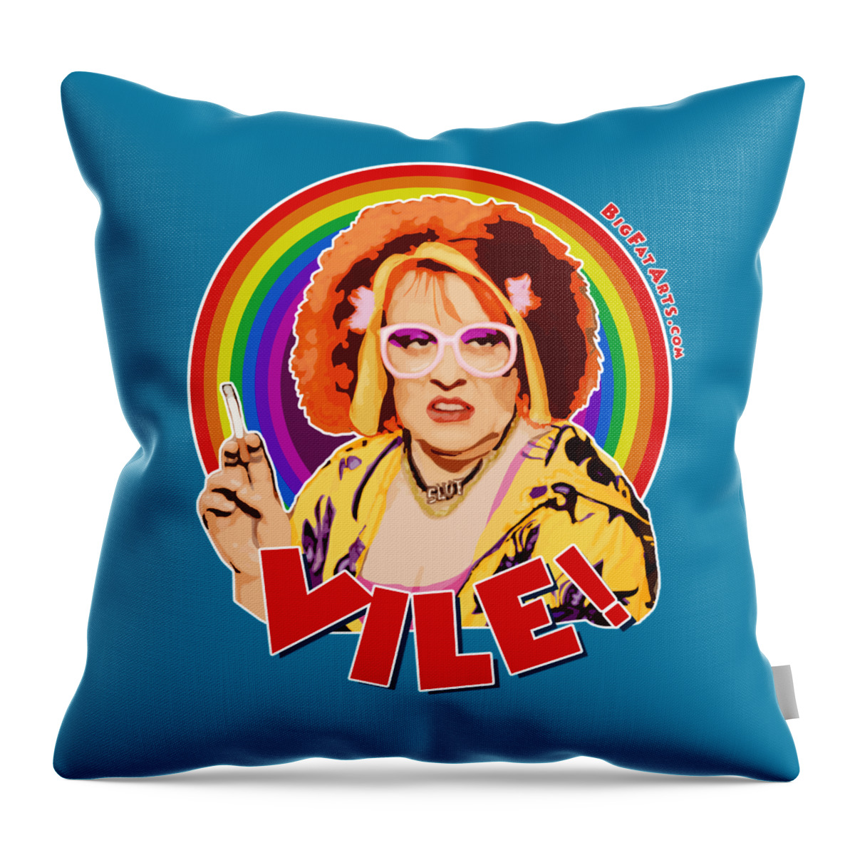 Auburn Jerry Hall Kathy Burke Gimme Gimme Gimme Vile Pussy Person Laziness Vile Throw Pillow featuring the digital art Gimme Gimme Gimme - Vile by Big Fat Arts