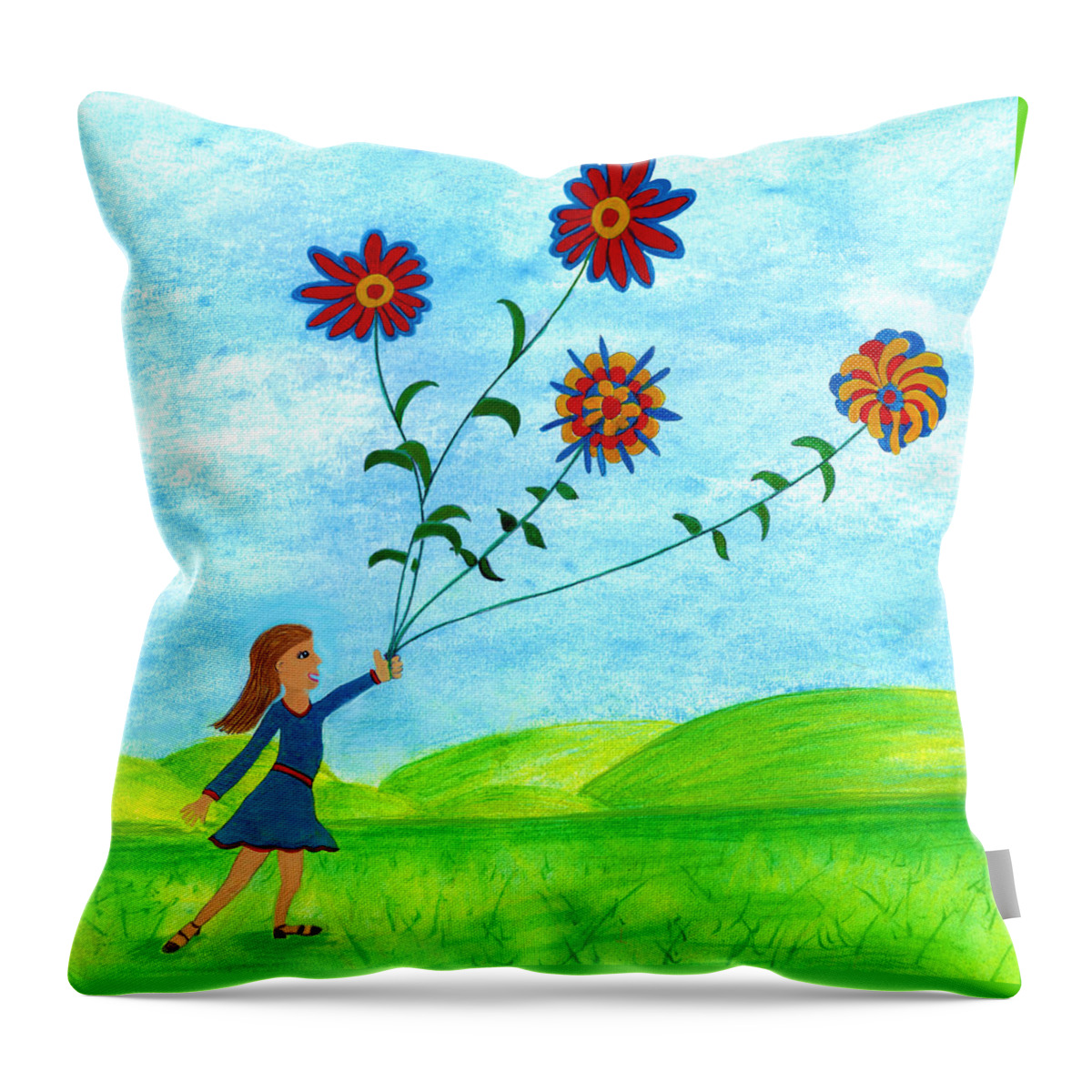 Landscape Throw Pillow featuring the digital art Girl With Flowers by Christina Wedberg