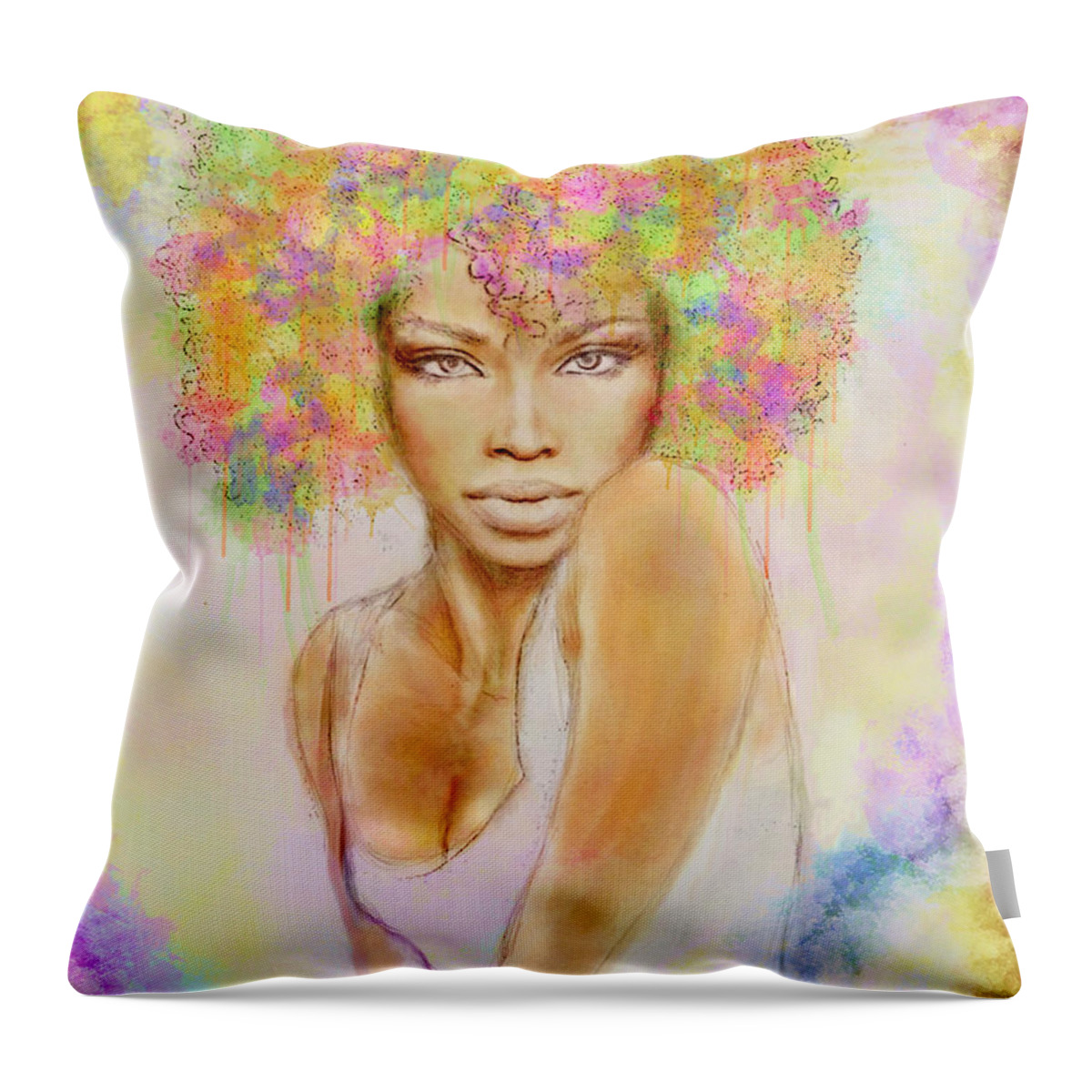 Girl Throw Pillow featuring the painting Girl with new hair style by Lilia D