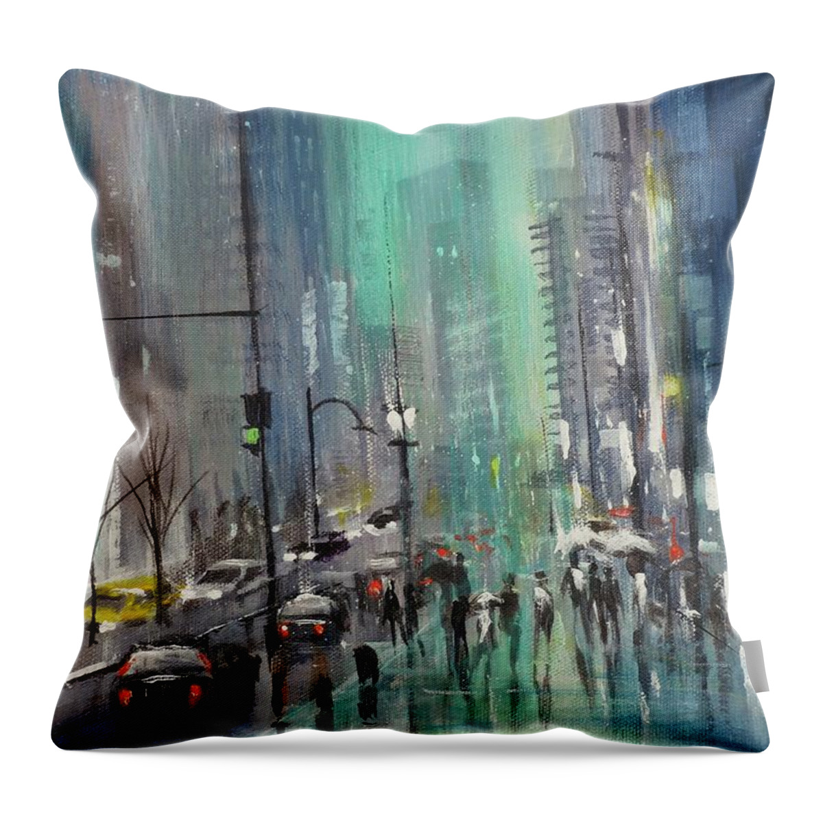 Night City Paintings Throw Pillow featuring the painting Glass and Steel by Tom Shropshire