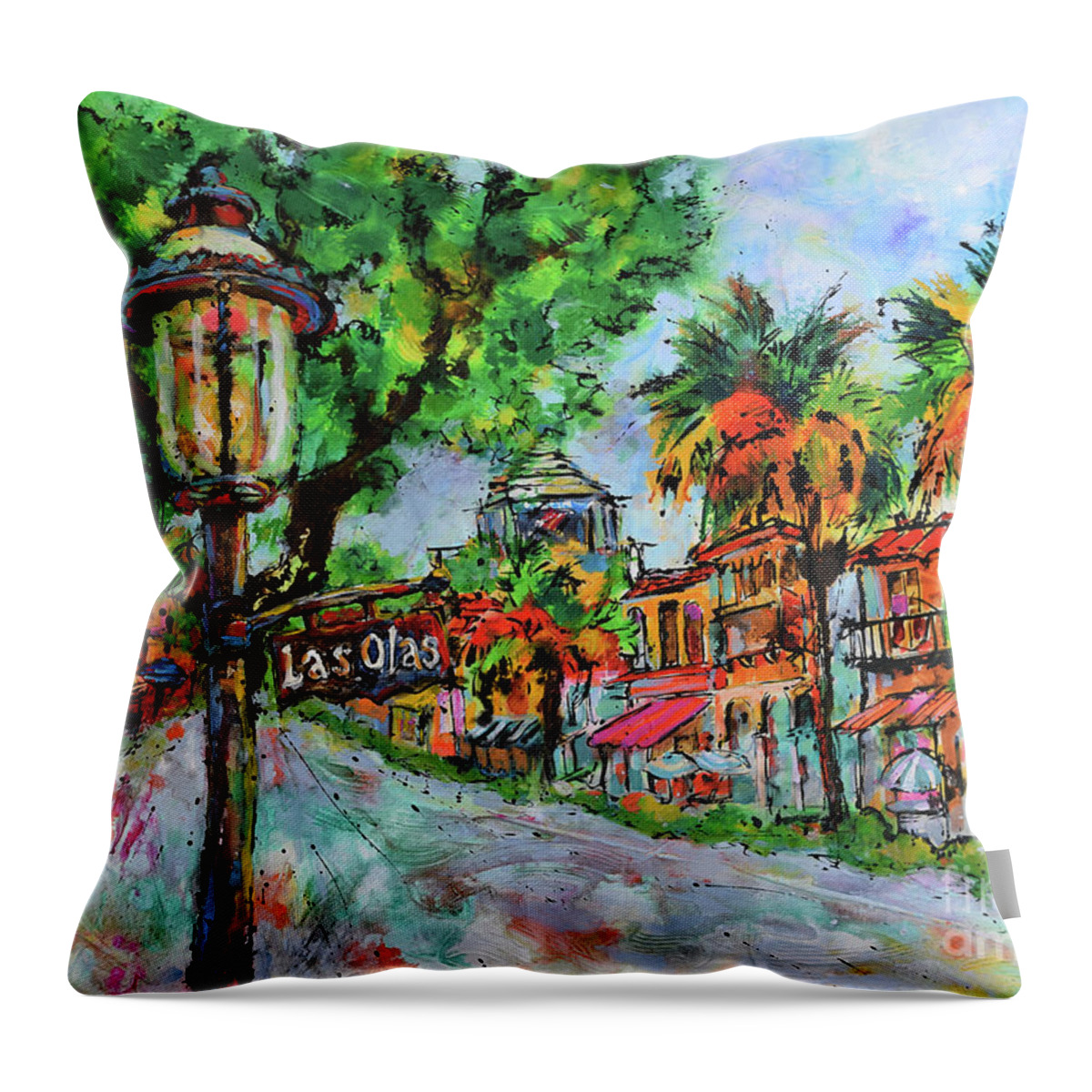 Las Olas Boulevard Throw Pillow featuring the painting Glorious Los Olas by Jyotika Shroff