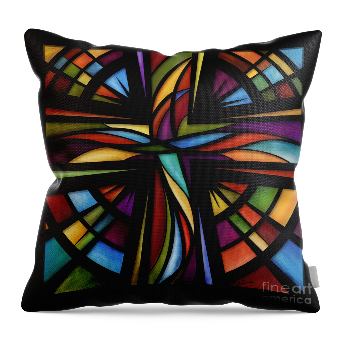 Stained Glass Christian Artwork Throw Pillow featuring the mixed media Glory To God by Shevon Johnson