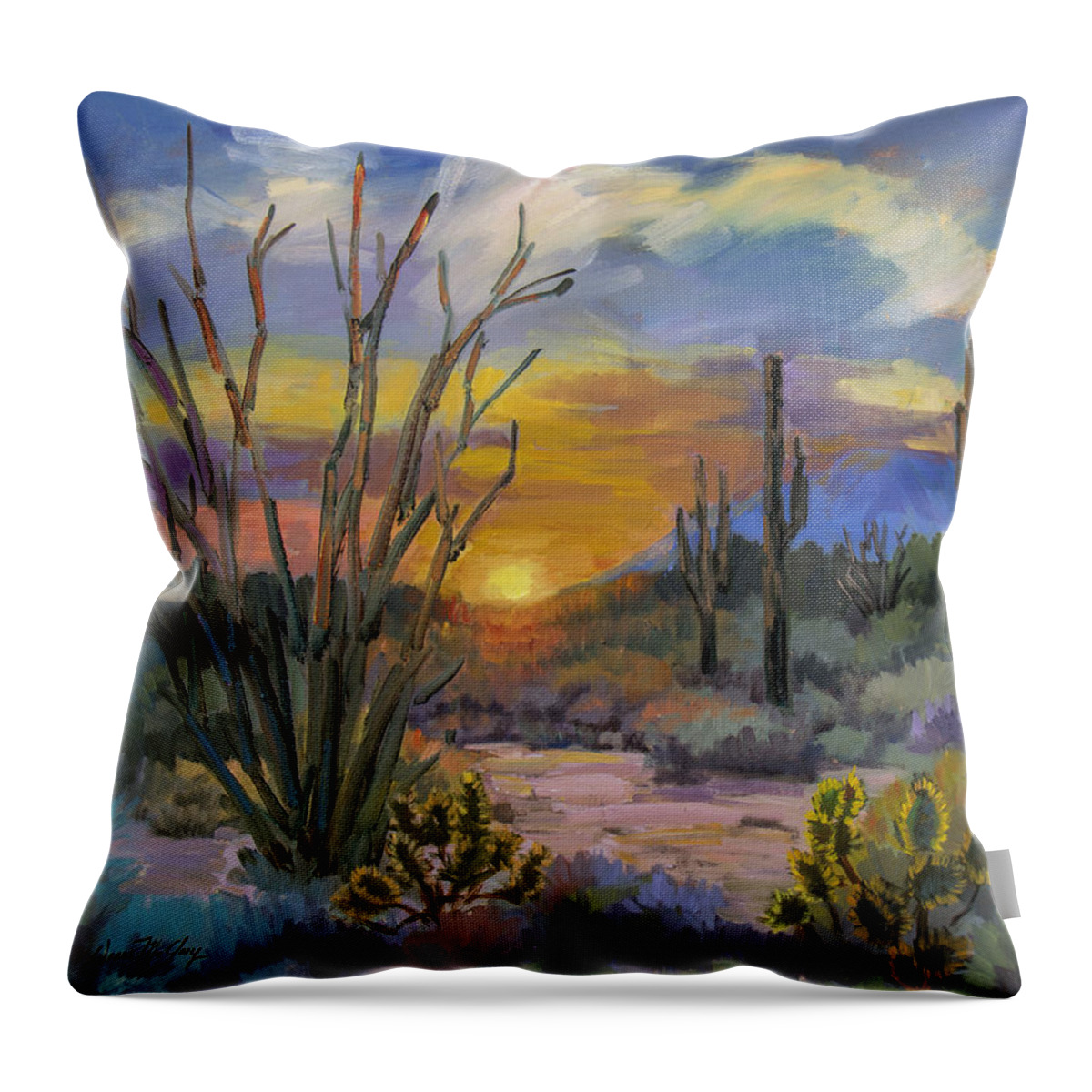 Sonoran Desert Throw Pillow featuring the painting God's Day - Sonoran Desert by Diane McClary