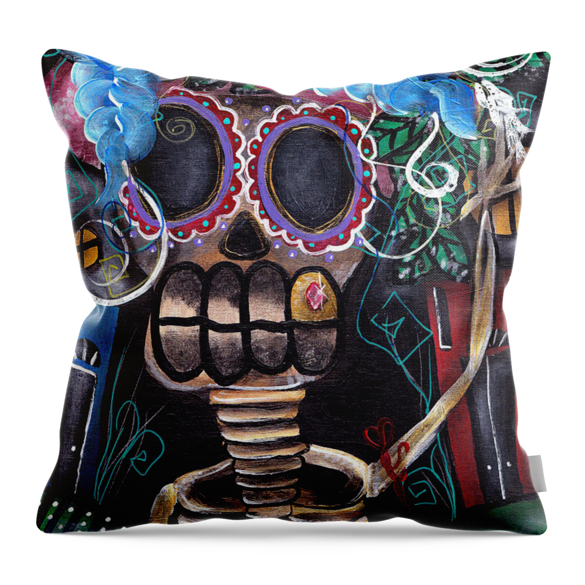Day Of The Dead Throw Pillow featuring the painting Going Out by Abril Andrade