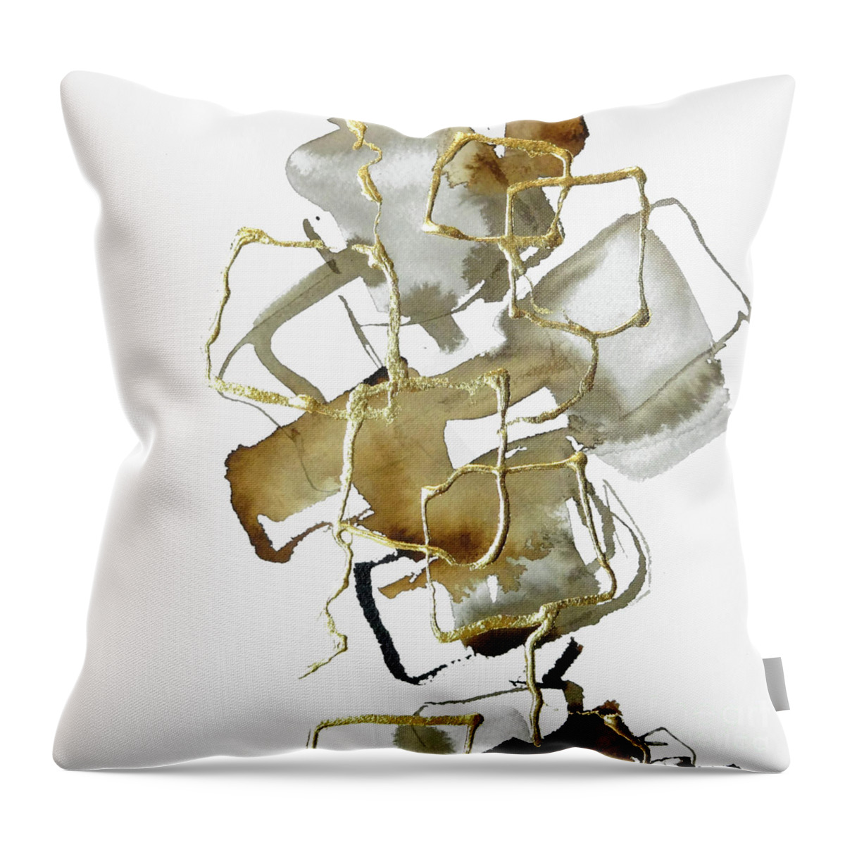 Original Watercolors Throw Pillow featuring the painting Gold Squares 1 by Chris Paschke