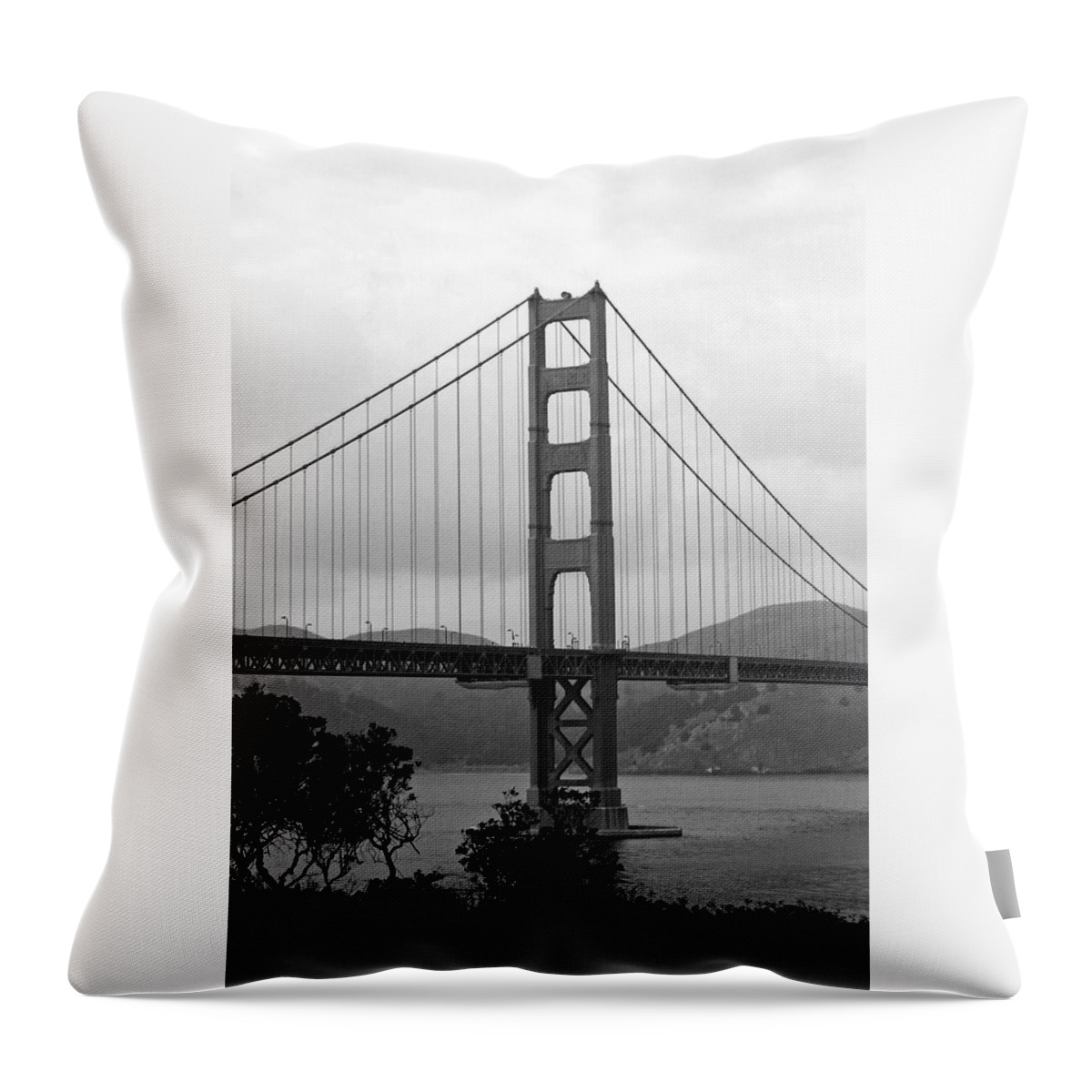 San Francisco Throw Pillow featuring the photograph Golden Gate Bridge- Black and White Photography by Linda Woods by Linda Woods