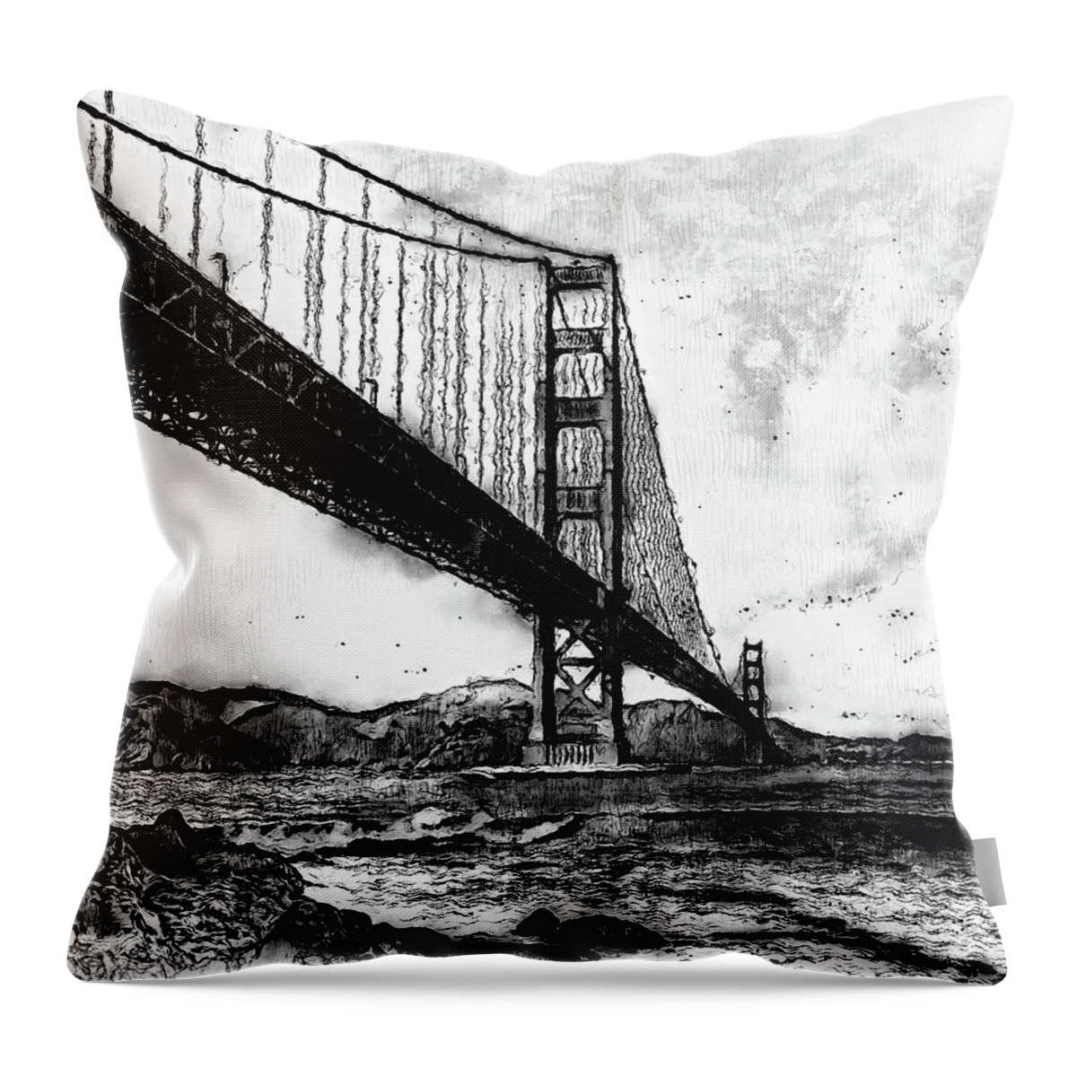 Golden Gate Bridge Throw Pillow featuring the digital art Golden Gate Bridge - Minimal 06 by AM FineArtPrints