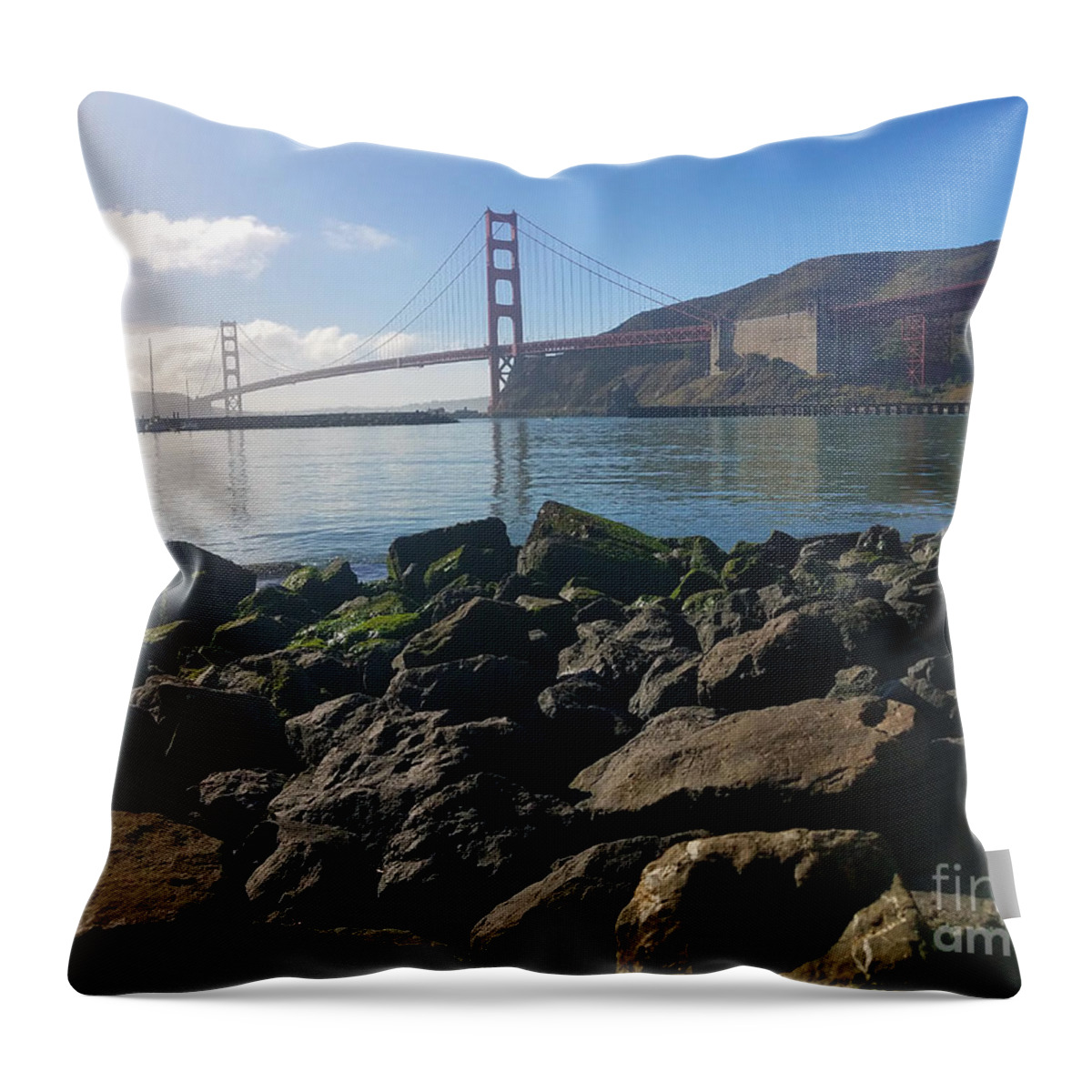 Golden Gate Bridge Throw Pillow featuring the photograph Golden Gate Bridge New Year's Eve Daytime by Artist Linda Marie