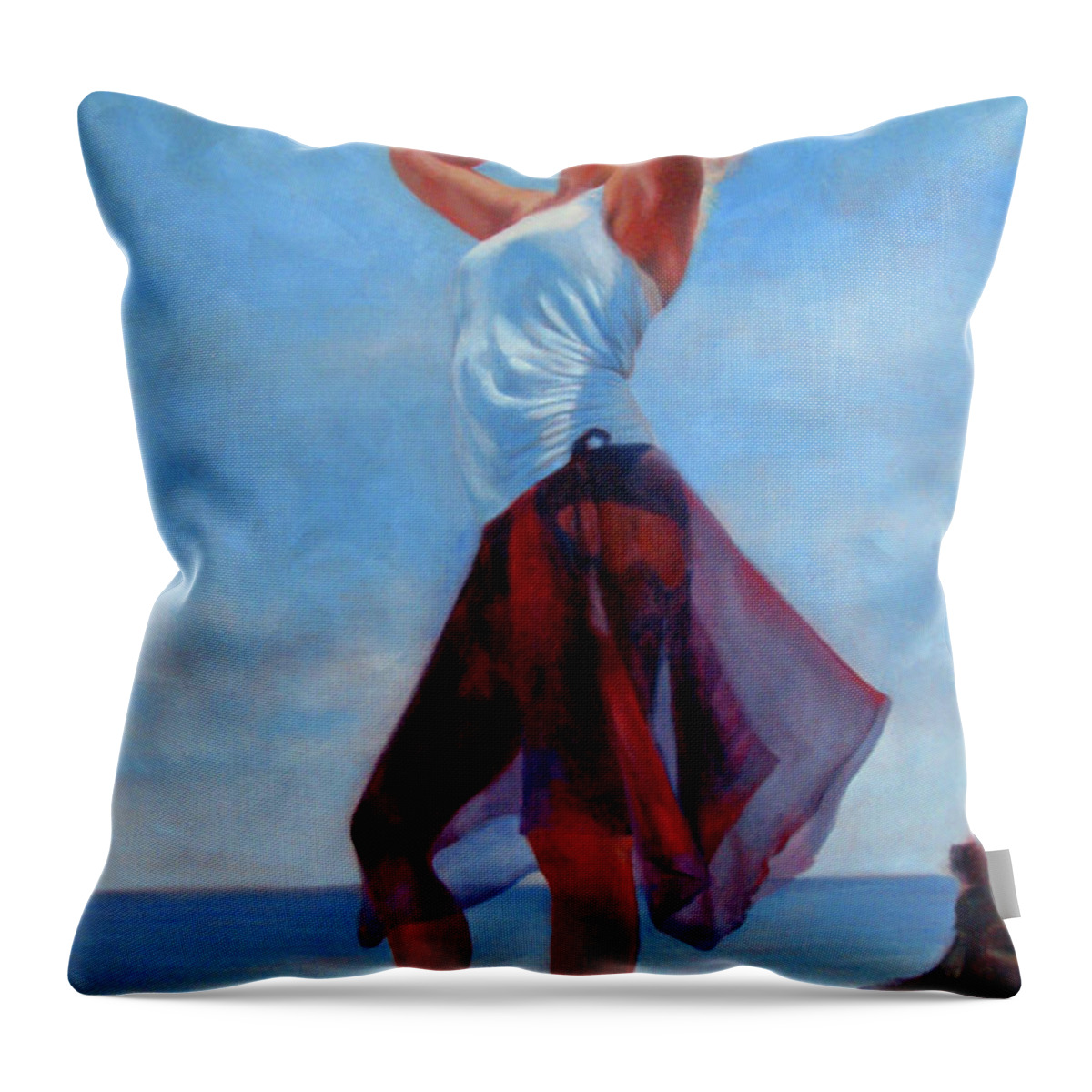 Beach Throw Pillow featuring the painting Golden Girl by Marie Witte