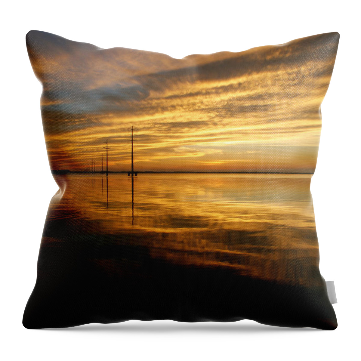 Sky Sunset Sun Night Fall Water Sea Ocean Inlet Gold Golden Throw Pillow featuring the photograph Golden Light by Robert Och