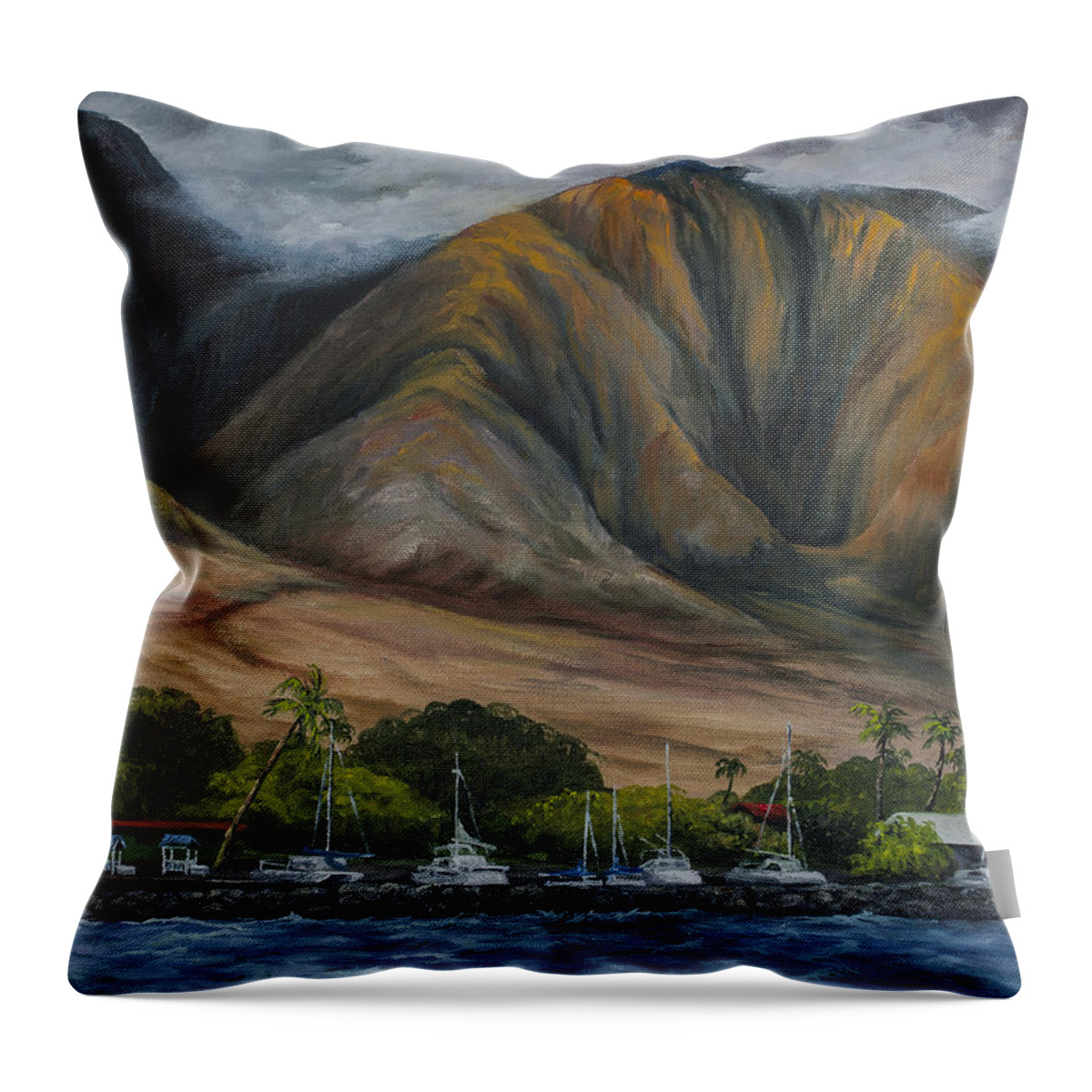 Landscape Throw Pillow featuring the painting Golden Light West Maui by Darice Machel McGuire