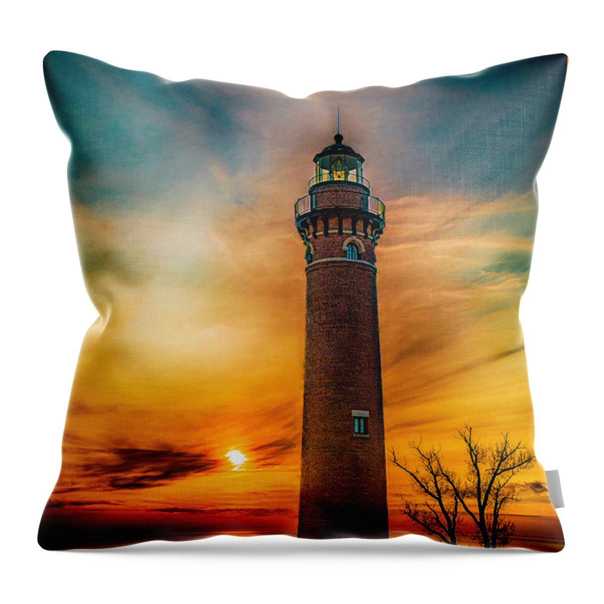 Great Lake Throw Pillow featuring the photograph Golden Sunset At Little Sable by Nick Zelinsky Jr