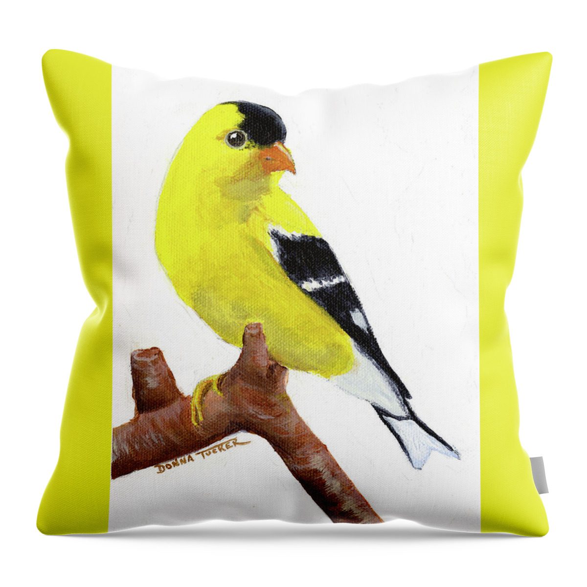 Bird Throw Pillow featuring the painting Goldfinch by Donna Tucker