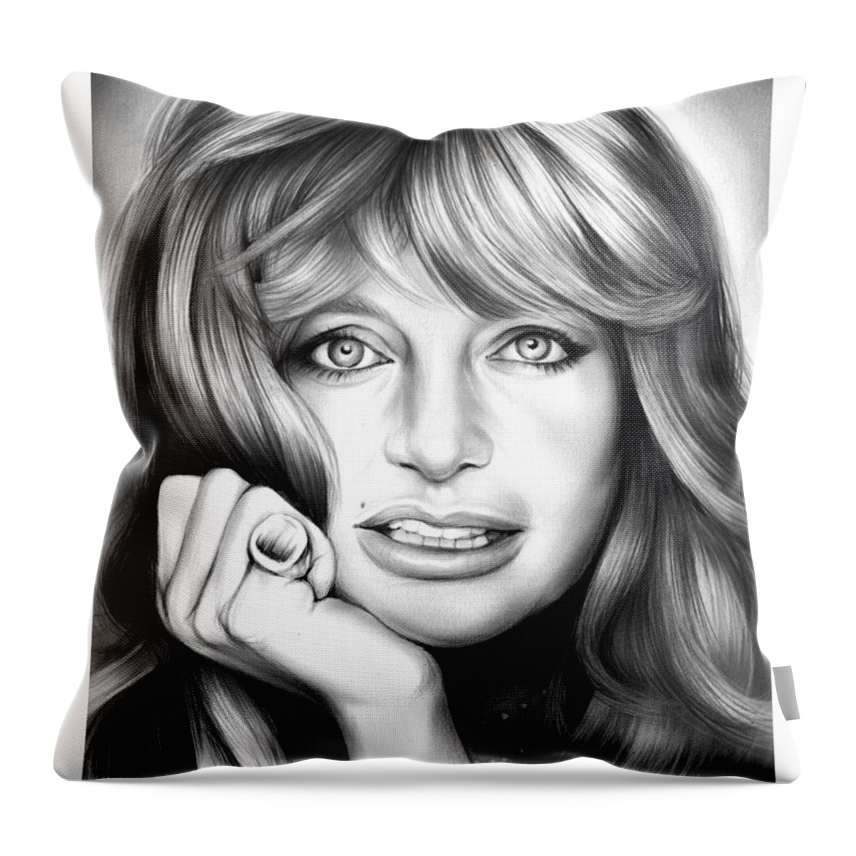 Goldie Hawn Throw Pillow featuring the drawing Goldie Hawn by Greg Joens