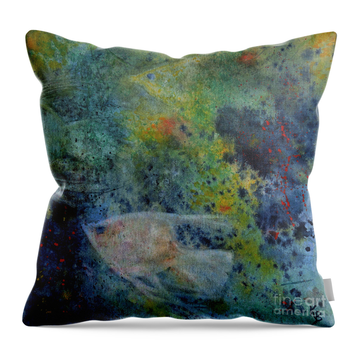 Fish Throw Pillow featuring the painting Gone Fishing by Karen Fleschler