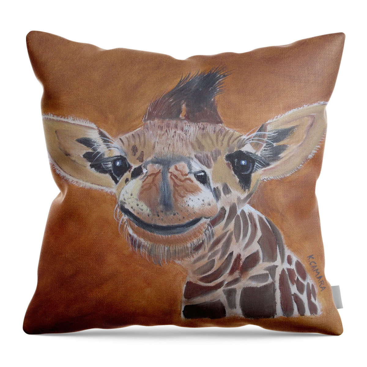 Pets Throw Pillow featuring the painting Goofy Giraffe by Kathie Camara