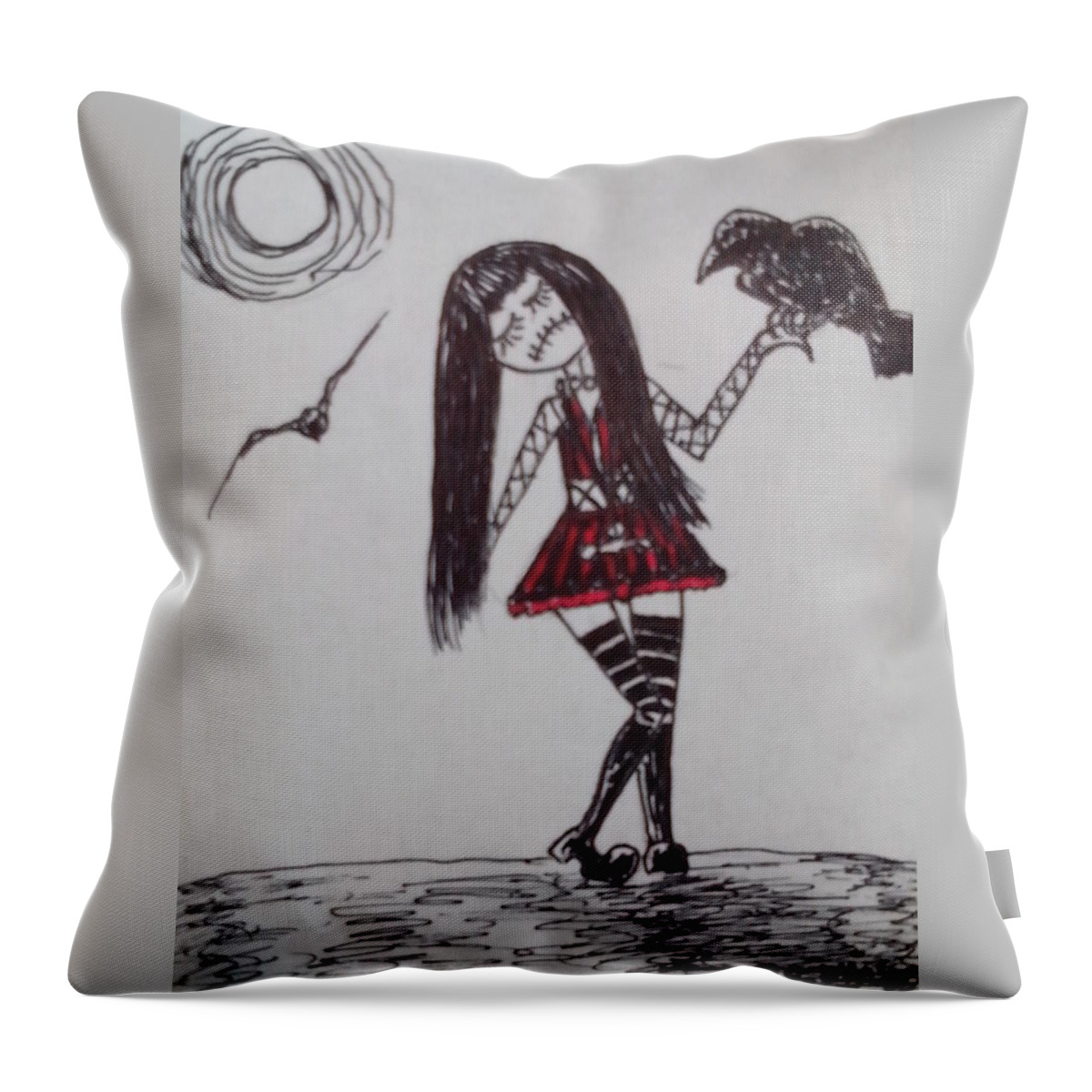 Goth Girl Dina Darkheart And Raven Throw Pillow by Dara - Fine Art