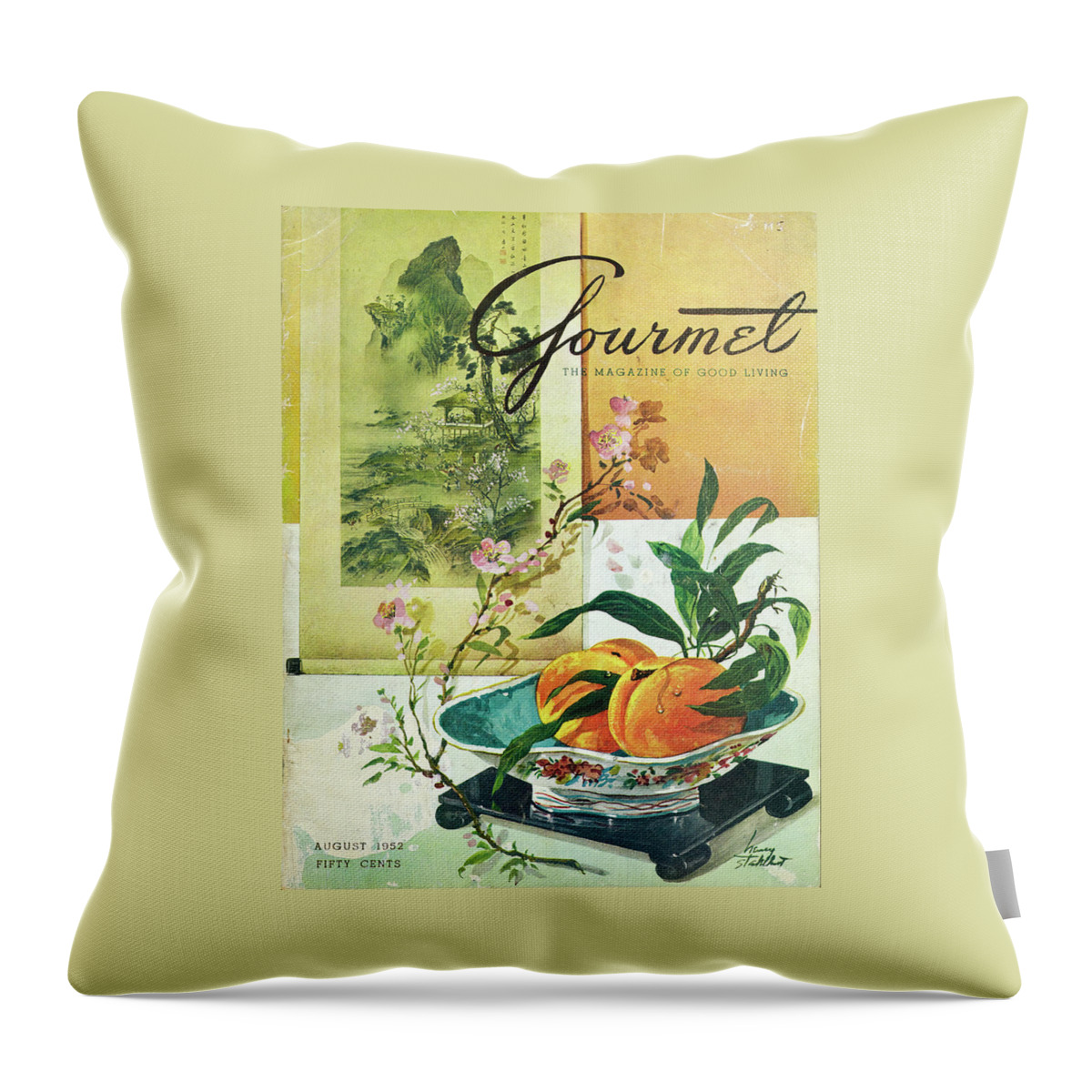 Gourmet Cover Featuring A Bowl Of Peaches Throw Pillow