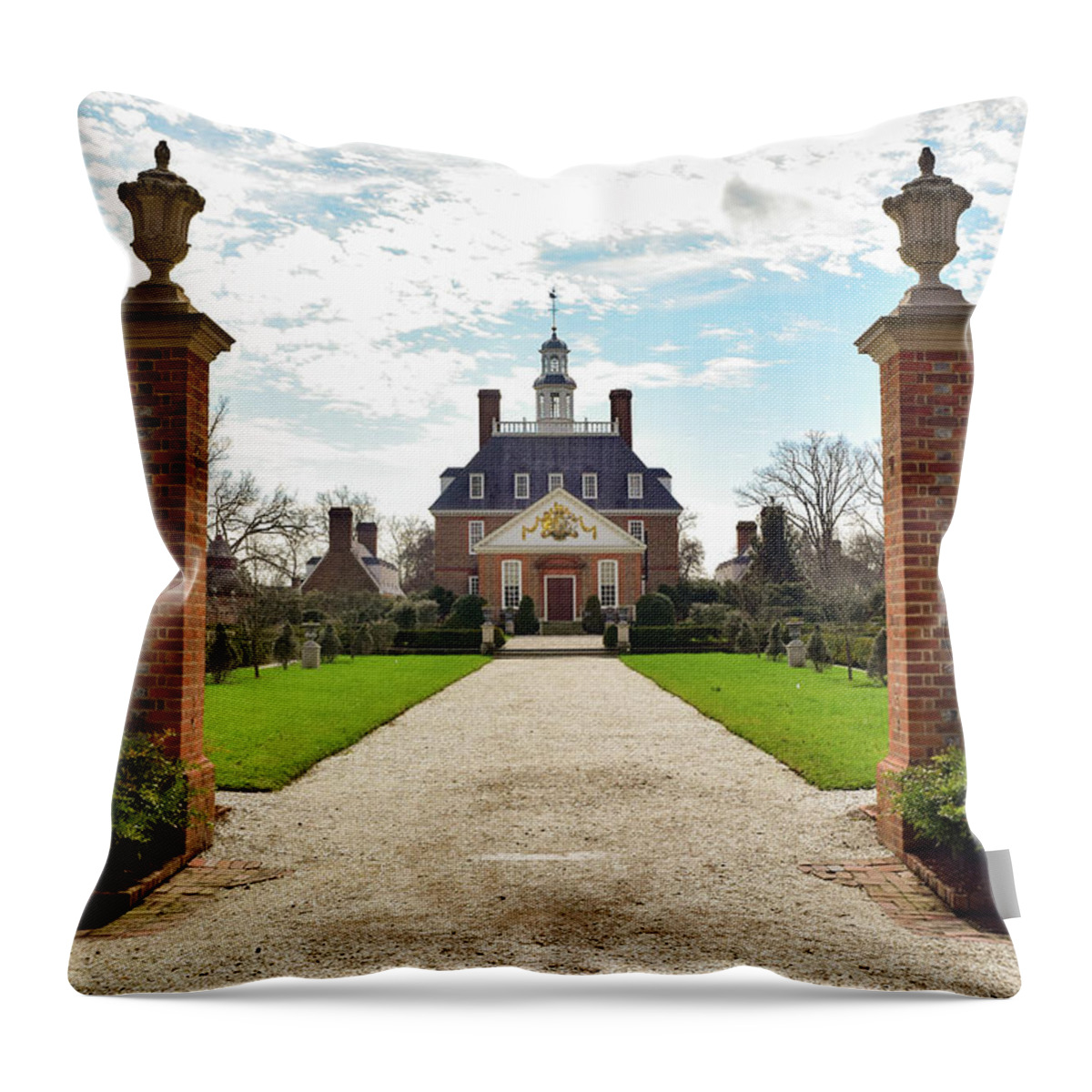 Virginia Throw Pillow featuring the photograph Governor's Palace in Williamsburg, Virginia by Nicole Lloyd