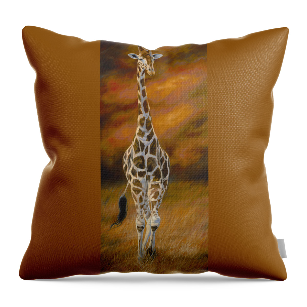 Giraffe Throw Pillow featuring the painting Grace in Motion by Lucie Bilodeau