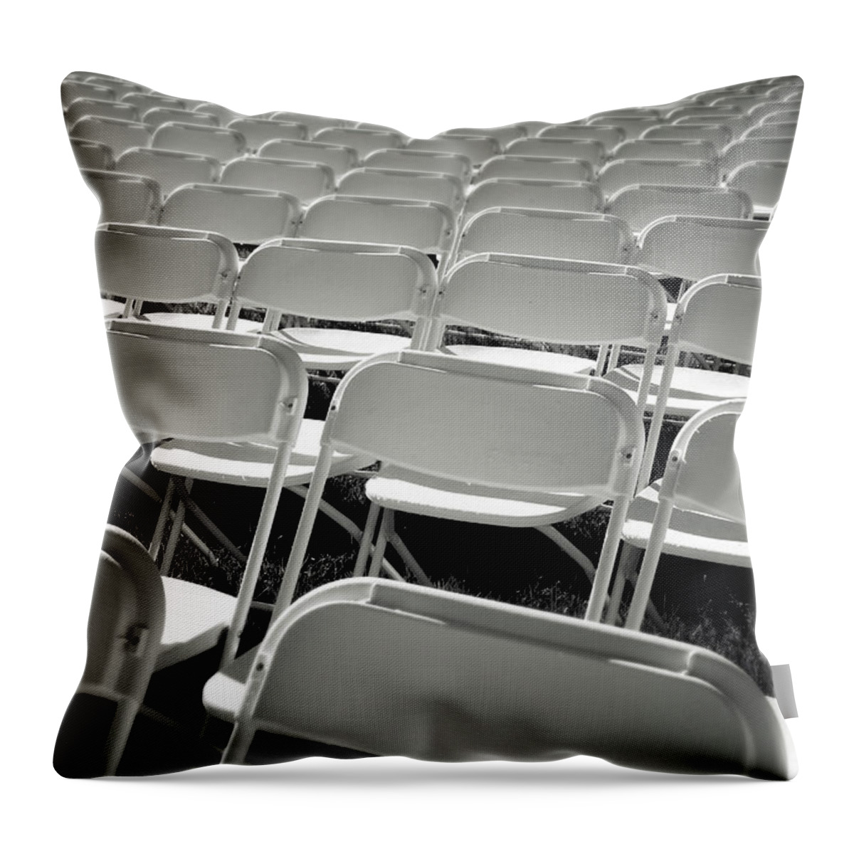 Chairs Throw Pillow featuring the photograph Graduation Day- Black and White Photography by Linda Woods by Linda Woods