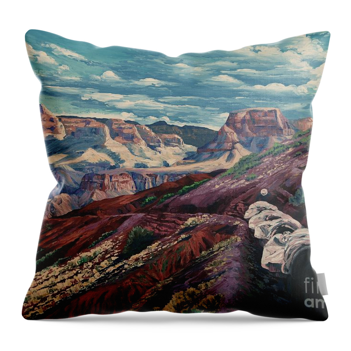 Landscape Throw Pillow featuring the painting Grand Canyon Mule Skinners by Cheryl Fecht
