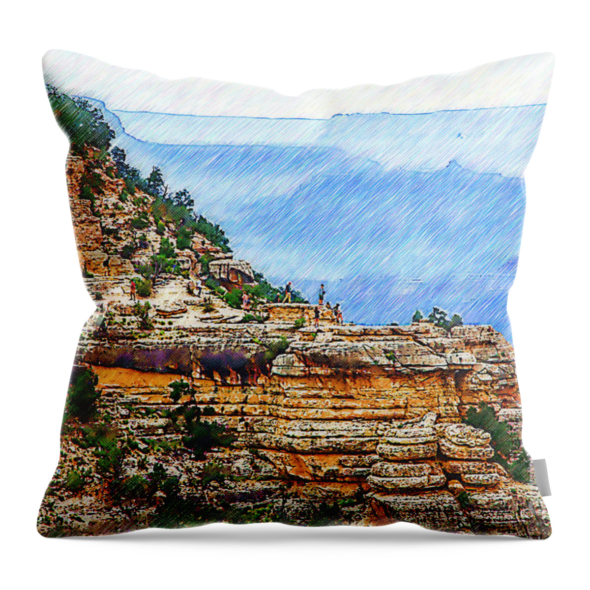 Grand Canyon Throw Pillow featuring the digital art Grand Canyon Overlook Sketched by Kirt Tisdale