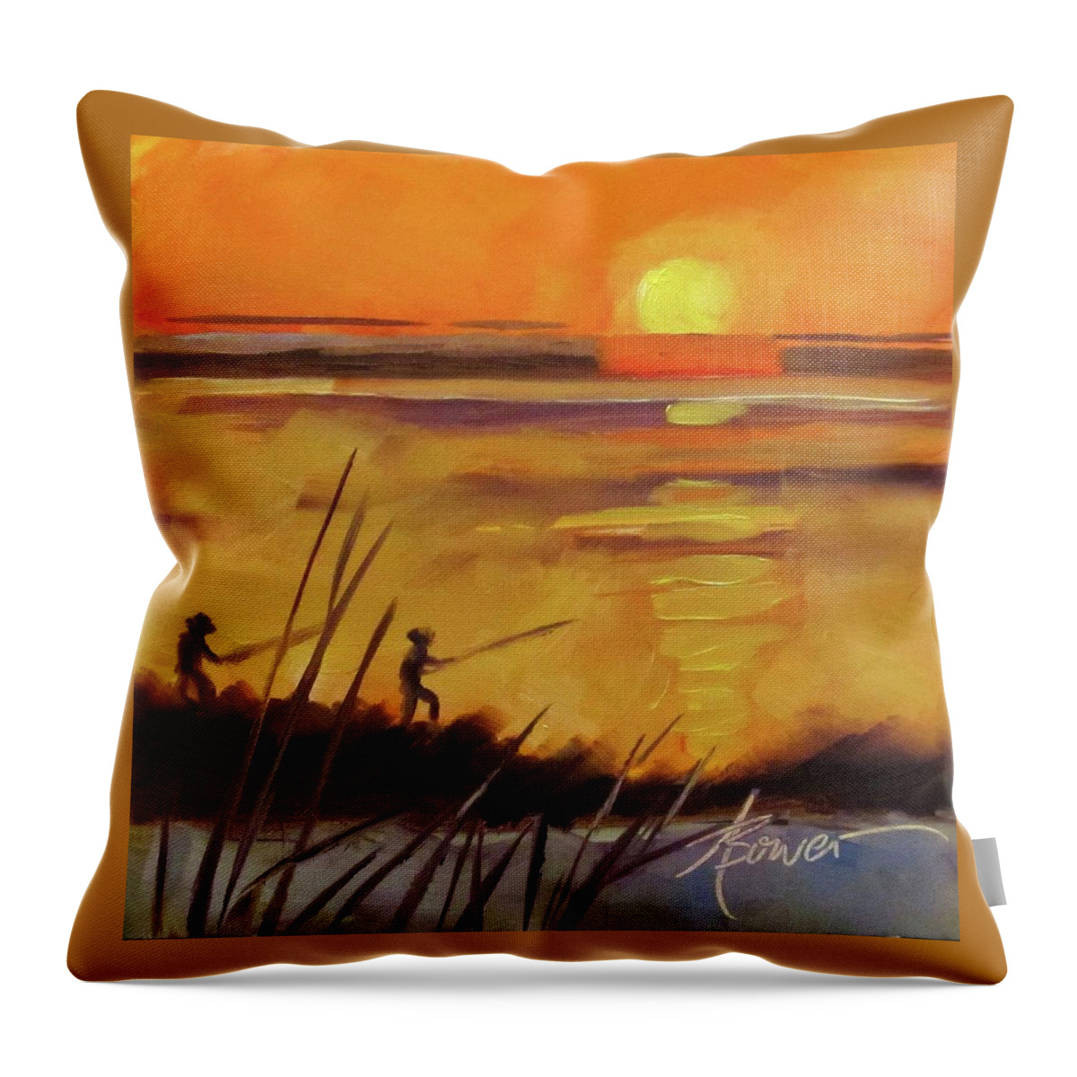Gulf Coast Throw Pillow featuring the painting Grand Isle Fishermen by Adele Bower