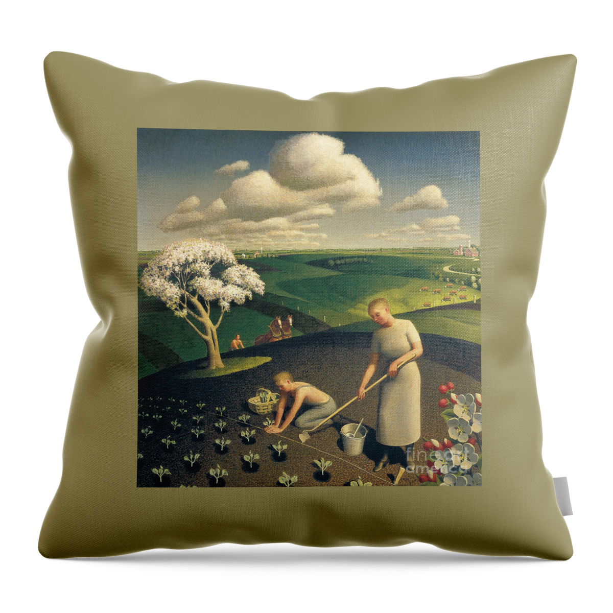 Grant Wood Throw Pillow featuring the painting Grant Wood by MotionAge Designs
