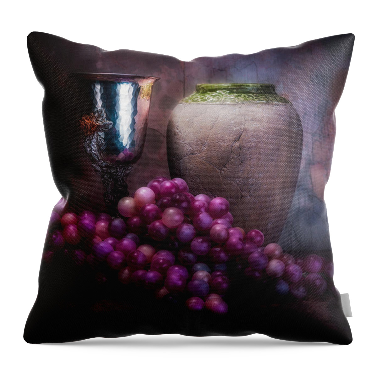Food Throw Pillow featuring the photograph Grapes and Silver Goblet by Tom Mc Nemar