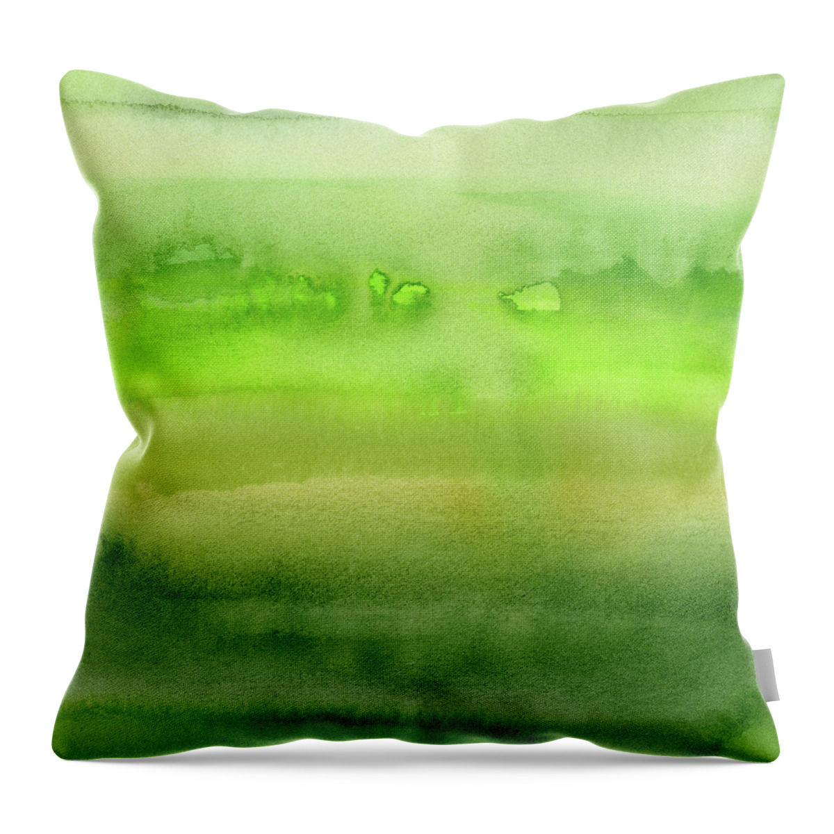 Green Throw Pillow featuring the painting Grass Green Abstract Watercolor by Olga Shvartsur