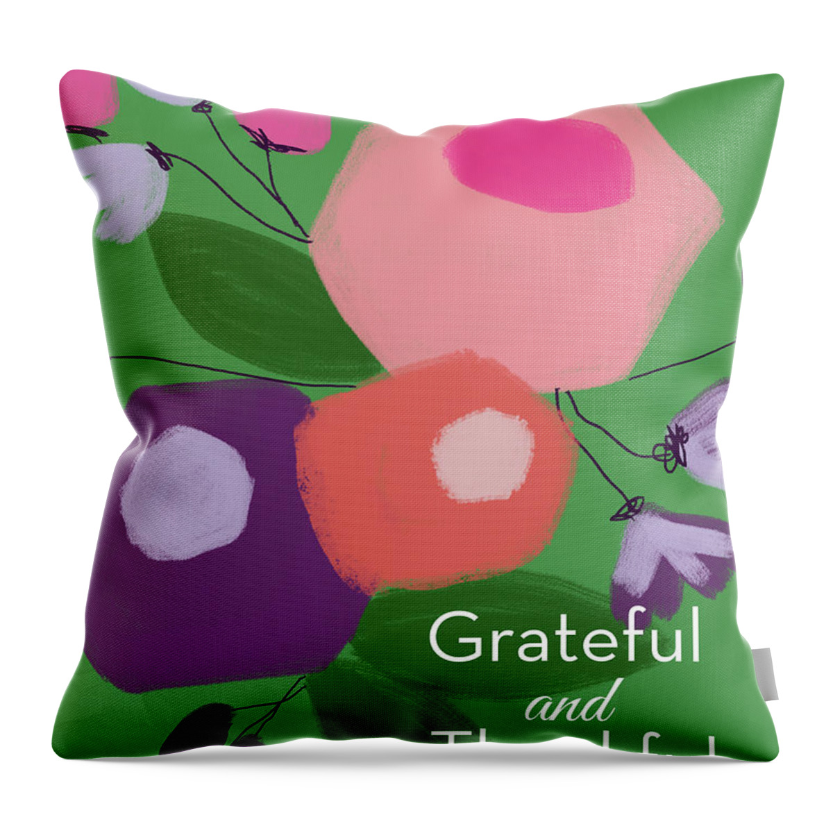 Gratitude Throw Pillow featuring the mixed media Grateful and Thankful Flowers 1- Art by Linda Woods by Linda Woods