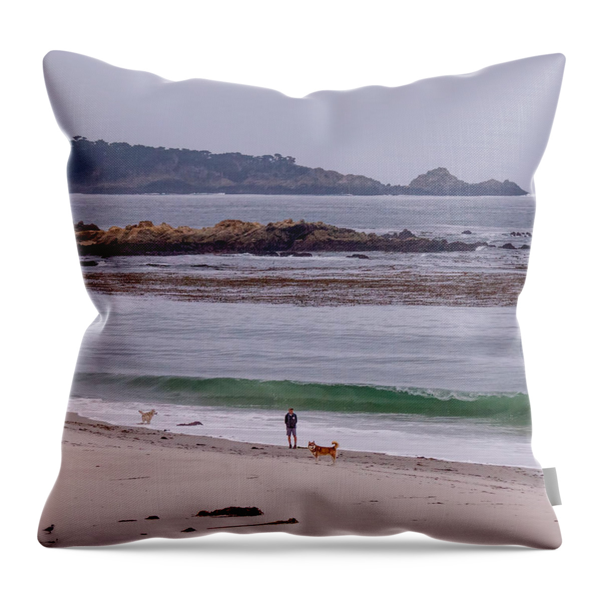 Carmel Throw Pillow featuring the photograph Gray Morning on Carmel Beach by Derek Dean