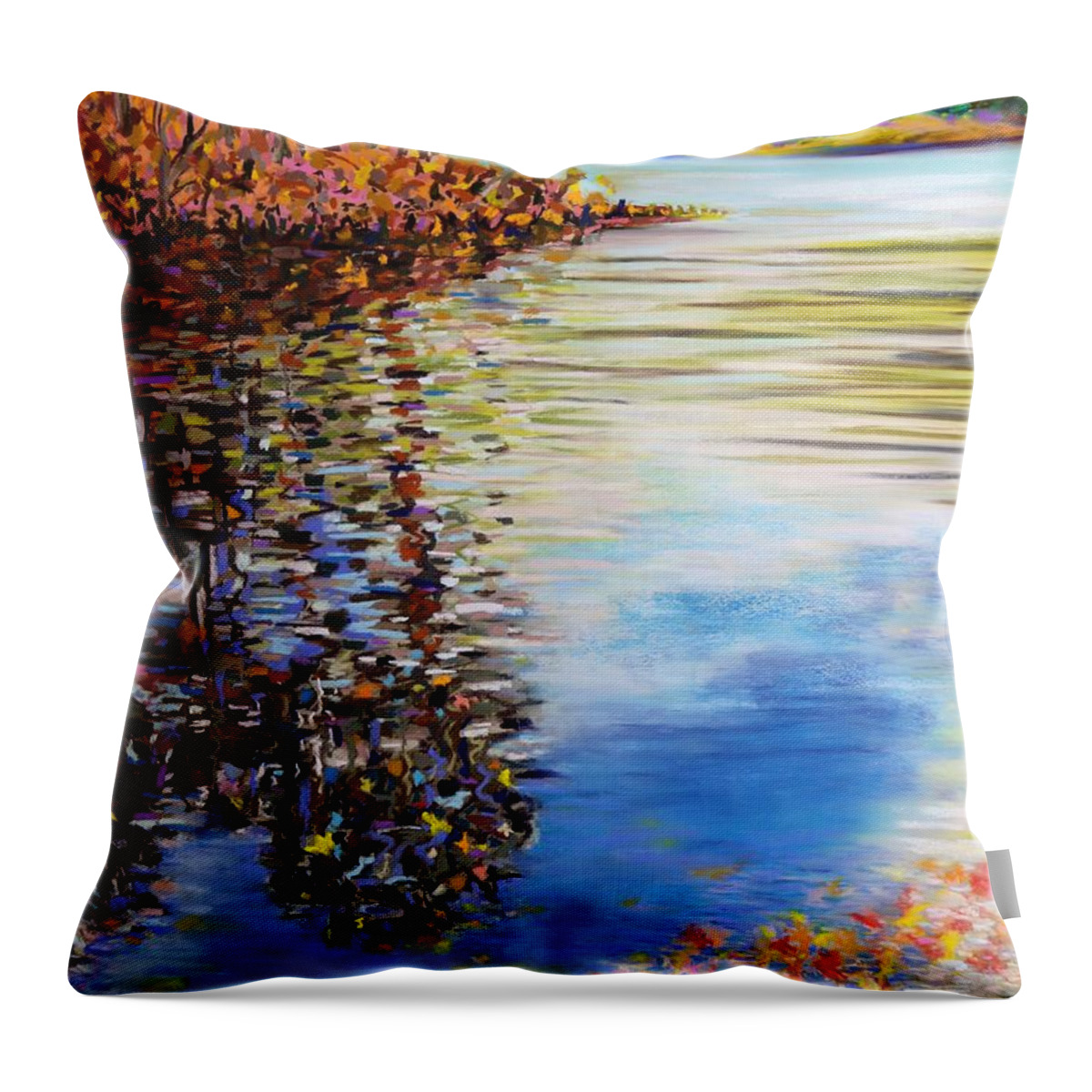  Throw Pillow featuring the painting Great Hollow Lake in November by Polly Castor