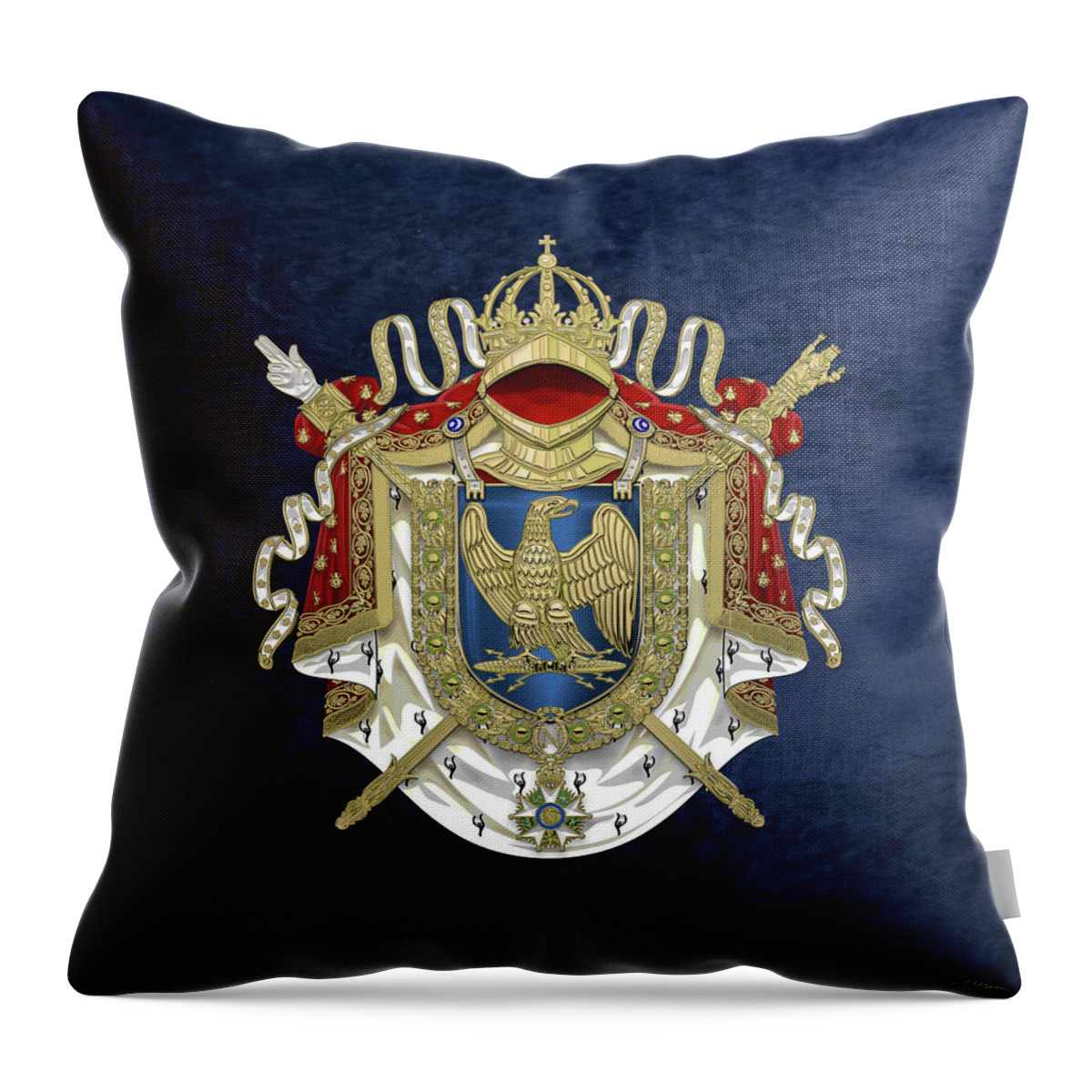 'napoleon Bonaparte' Collection By Serge Averbukh Throw Pillow featuring the digital art Greater Coat of Arms of the First French Empire over Blue Velvet by Serge Averbukh
