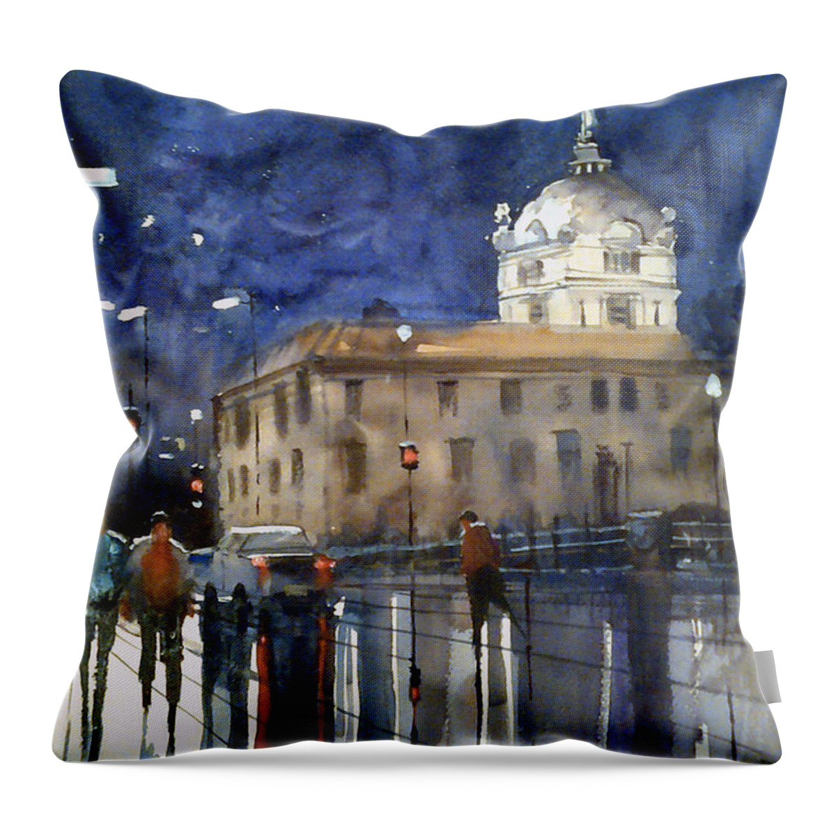Green Bay Throw Pillow featuring the painting Green Bay Lights by Ryan Radke