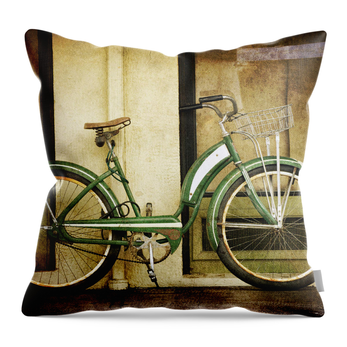 Bike Throw Pillow featuring the photograph Green Bicycle by Carol Leigh