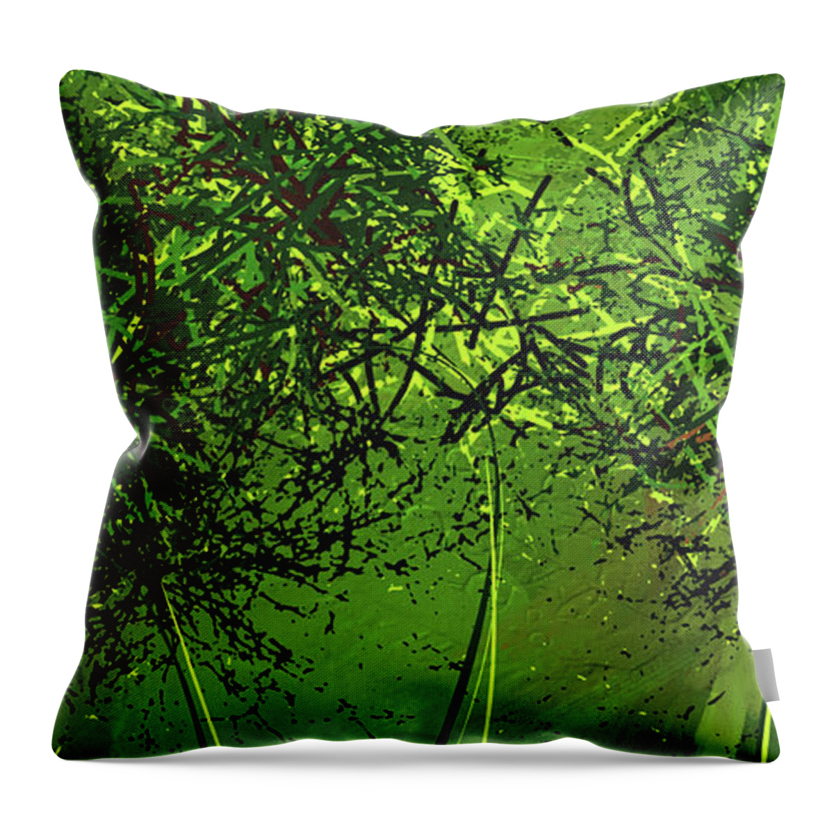 Green Throw Pillow featuring the painting Green Explosions - Green Modern Art by Lourry Legarde