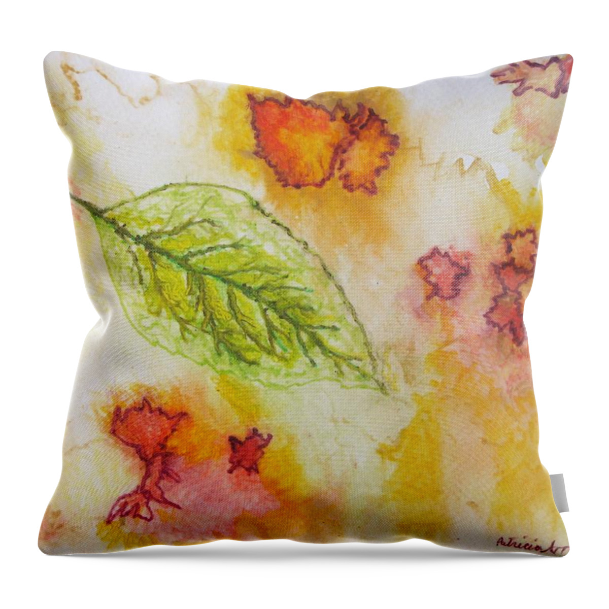 Nature Throw Pillow featuring the painting Green Leaf of Fall by Patricia Arroyo