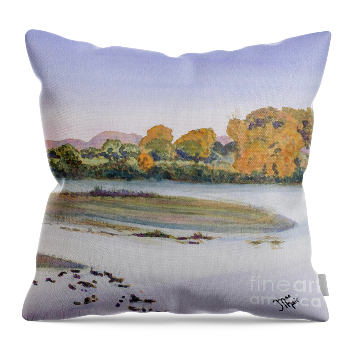 Watercolor Throw Pillow featuring the painting Green River Morning by Jackie MacNair